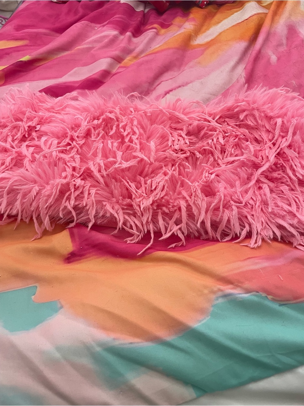 Plush Pink Faux Fur Trim mini skirt- Vibrant Pink